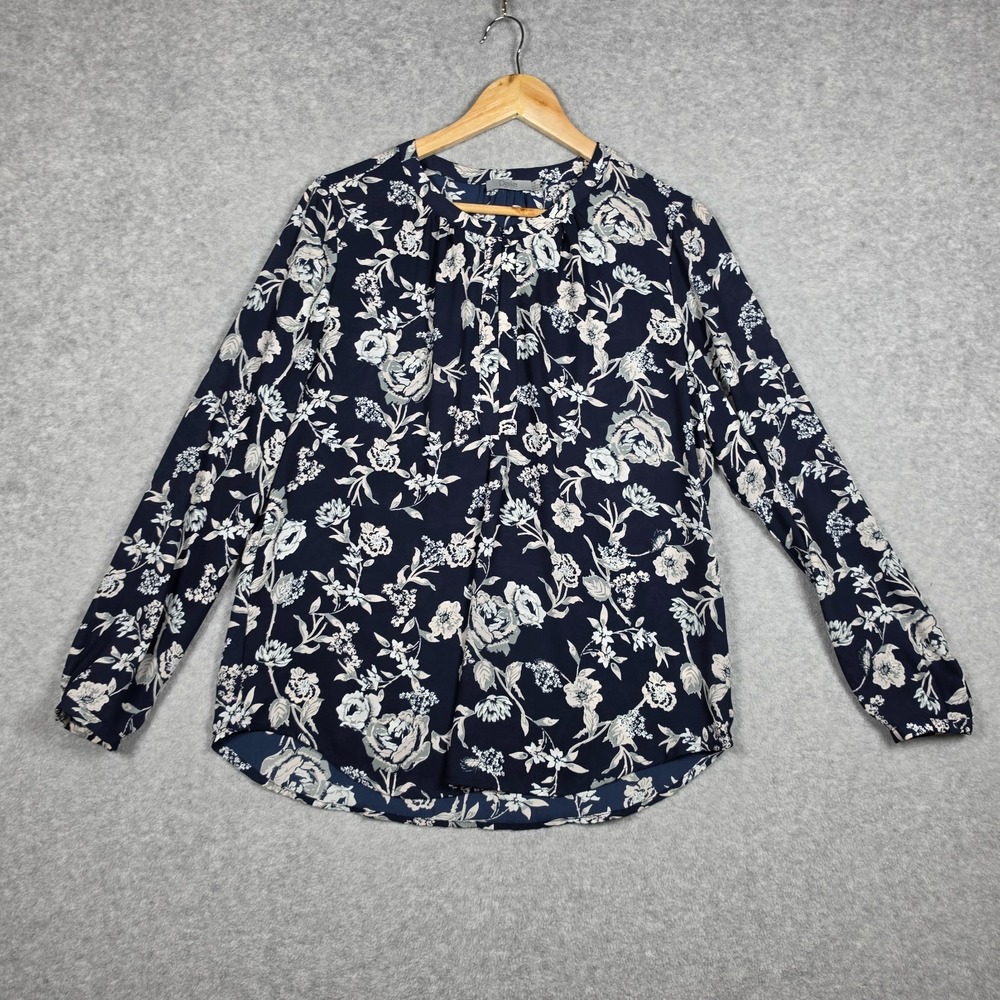 Dalia Top Size Medium Navy Floral Long-sleeve Blouse Peasant Elegant Lightweight